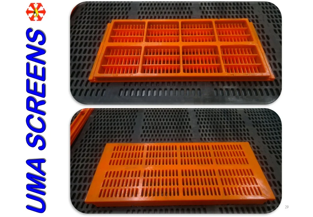 Two OXY-PRO® tension screen panels, one with square and one with slotted tapered apertures